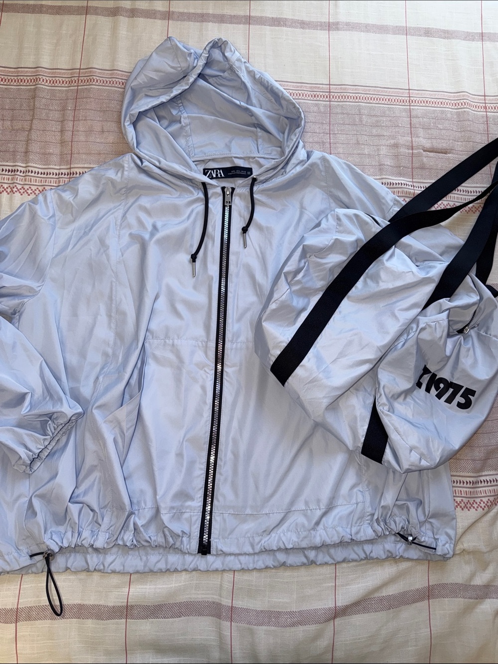 ZARA Blue Light Weight Hooded Windbreaker with matching Bag - LARGE